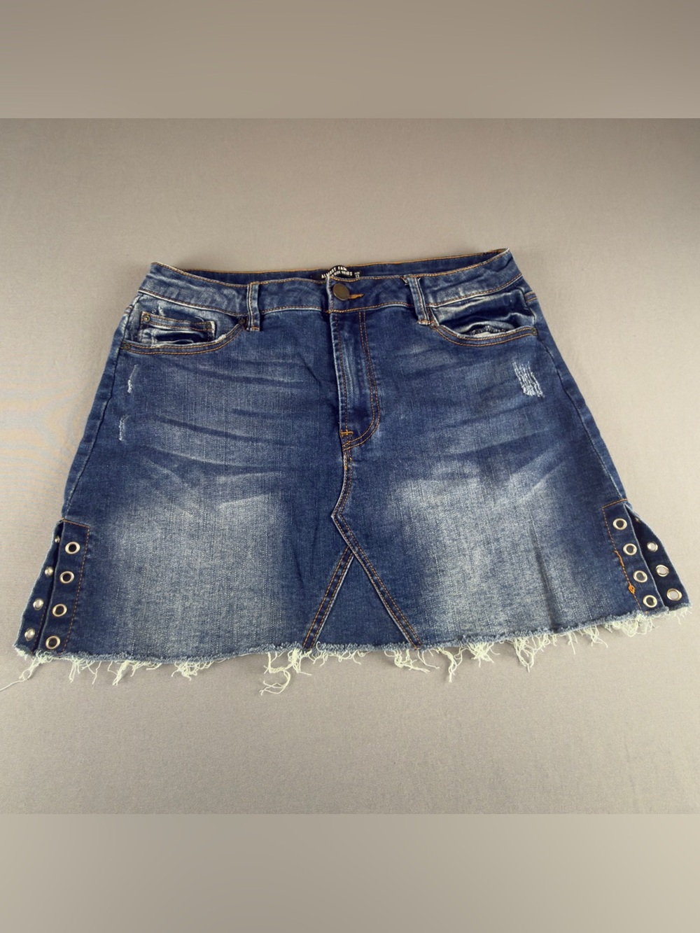 Almost Famous Distressed Dark Blue Denim Mini Skirt